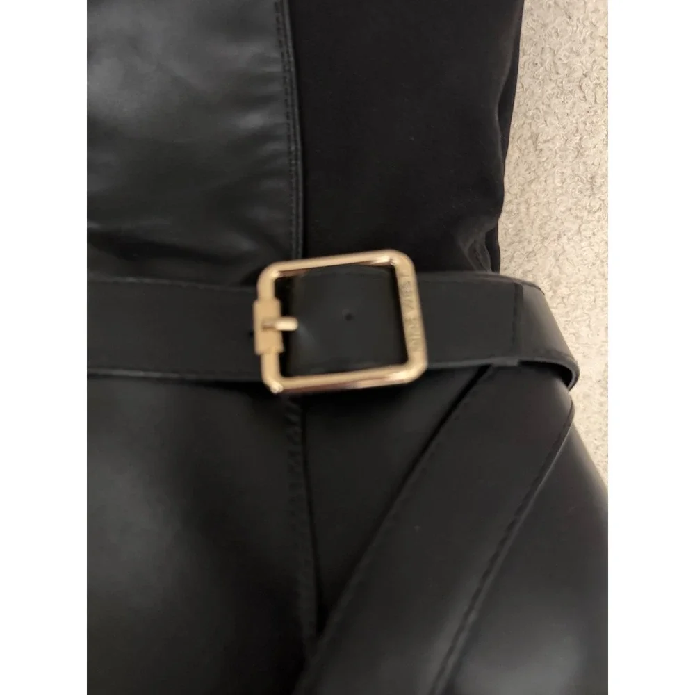Nine Andone West Black Over The Knee Boots Gold Buckle Stretch Minimalist 9.5